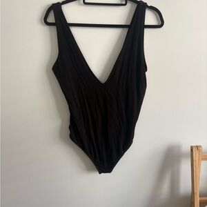 Urban Outfitters deep plunge Black V-Neck Bodysuit